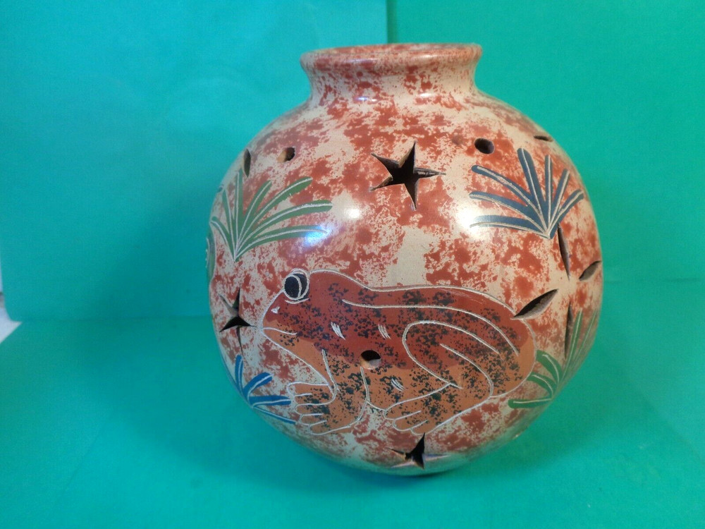 Pottery Tropical Pattern Tea Light/Candle Globe, Brazil (Used/EUC)