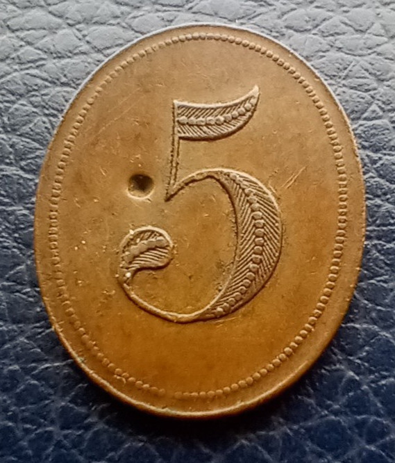 Fellsner - Script Lettering - 5 Cent Trade Token / Coin - Oval - 23mm x 18mm