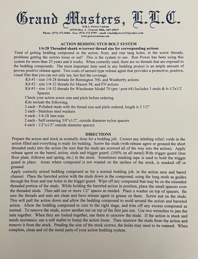 Pillar Set DIY Stock Pillar Bedding Studs for Mauser 98
