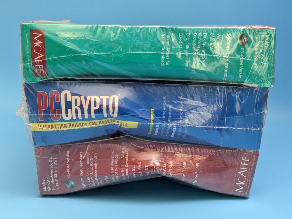 McAfee 3 Pack VirusScan, PC Crypto, PC Medic 97: CD 3.5” Software / VTG 1997 NEW