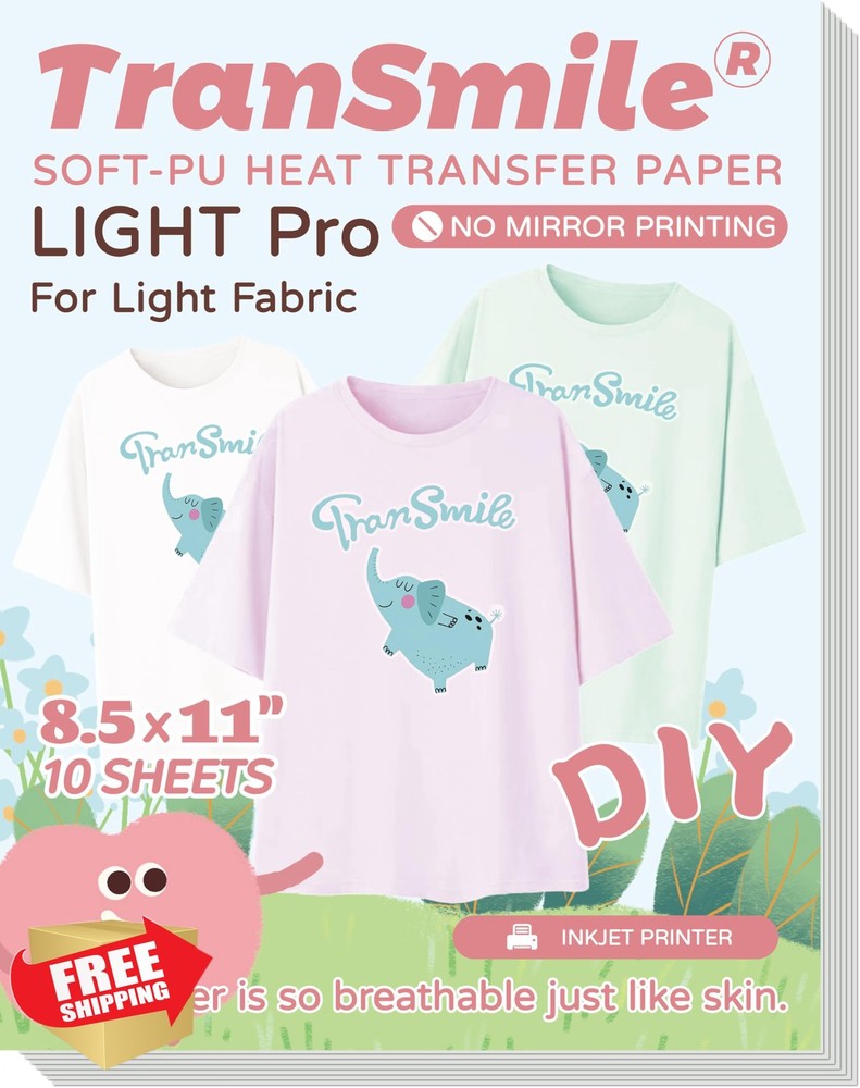 TranSmile PU Heat Transfer Paper 10 Sheets 8.5x11" Light Fabric