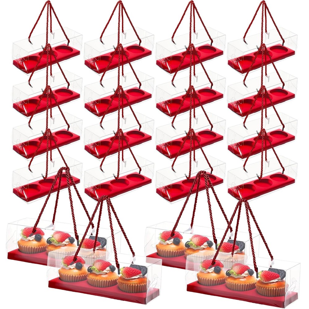 20 PCS Red 9x3x3 Inch Cupcake Packaging Boxes Plastic Pastry Containers