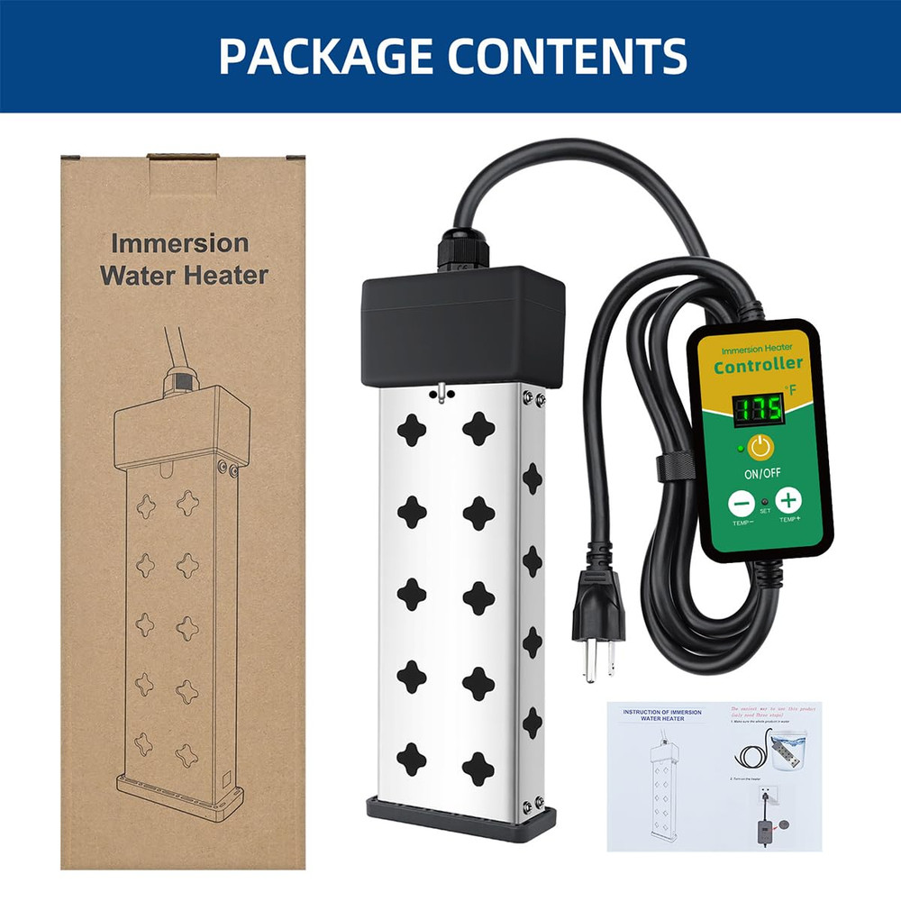 Immersion Water Heater 1800W 120V with Digital Thermostat Control, Dry Burn Prot