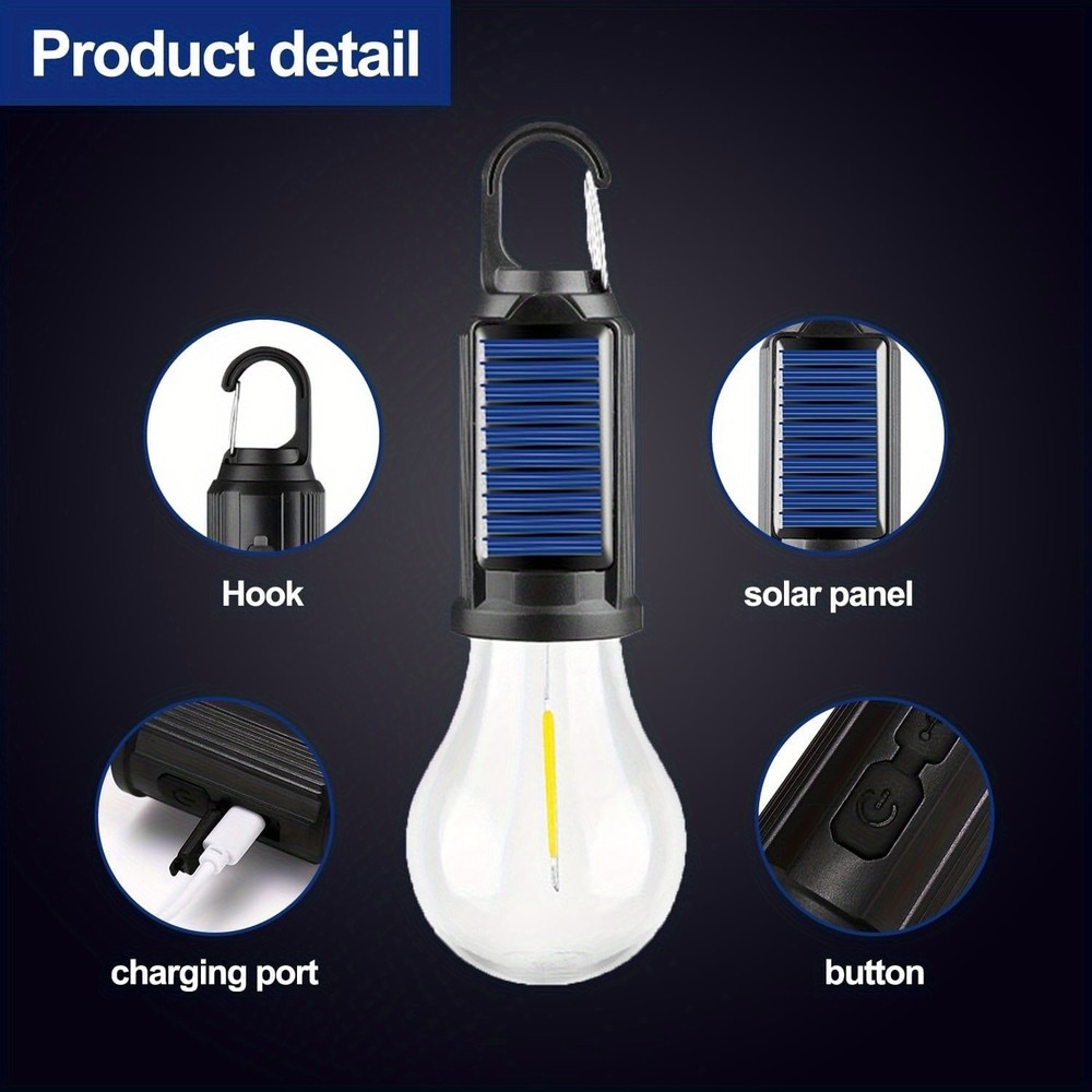 3Pack Solar Tent Lights Waterproof Camping Lantern with Clip Hook Flashlight