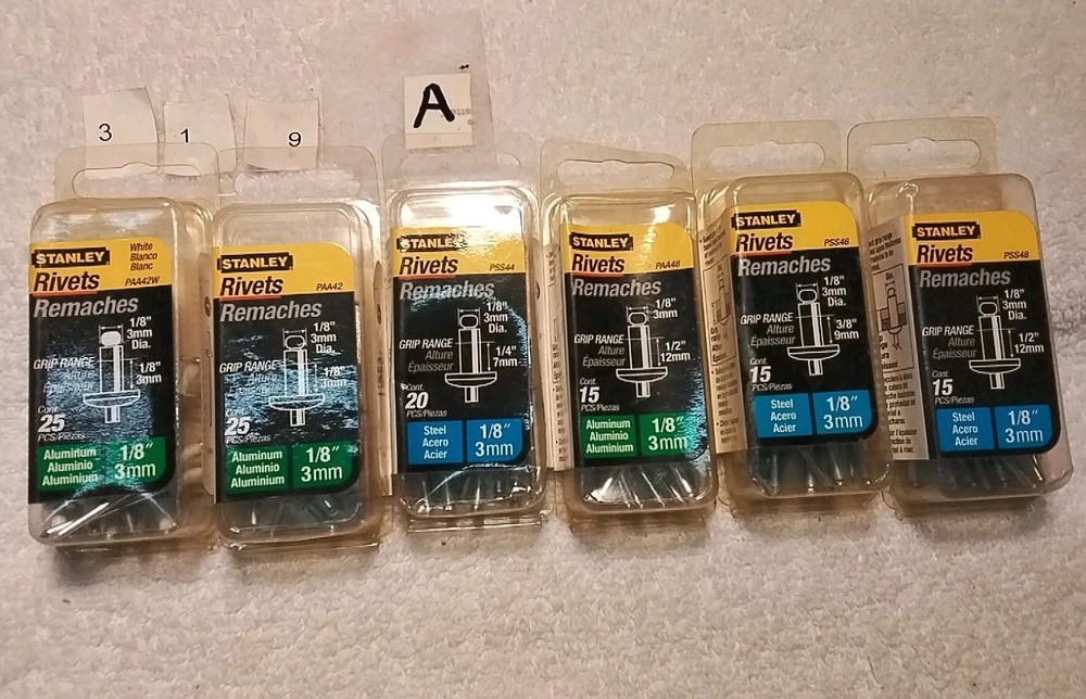 115pc STANLEY ASSORTED RIVETS  6 ASSORTED SIZES