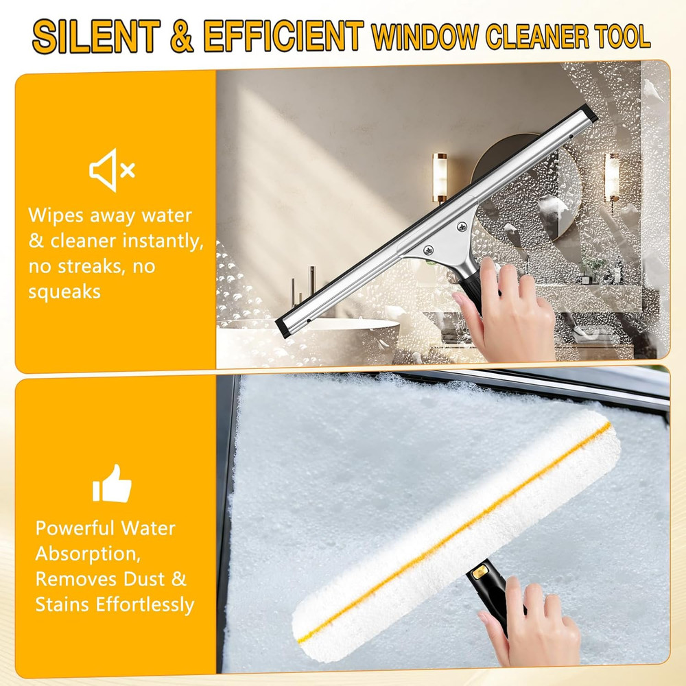 Professional Window Cleaning Squeegee Kit- 14" Squeegee & Microfiber Rotatable W