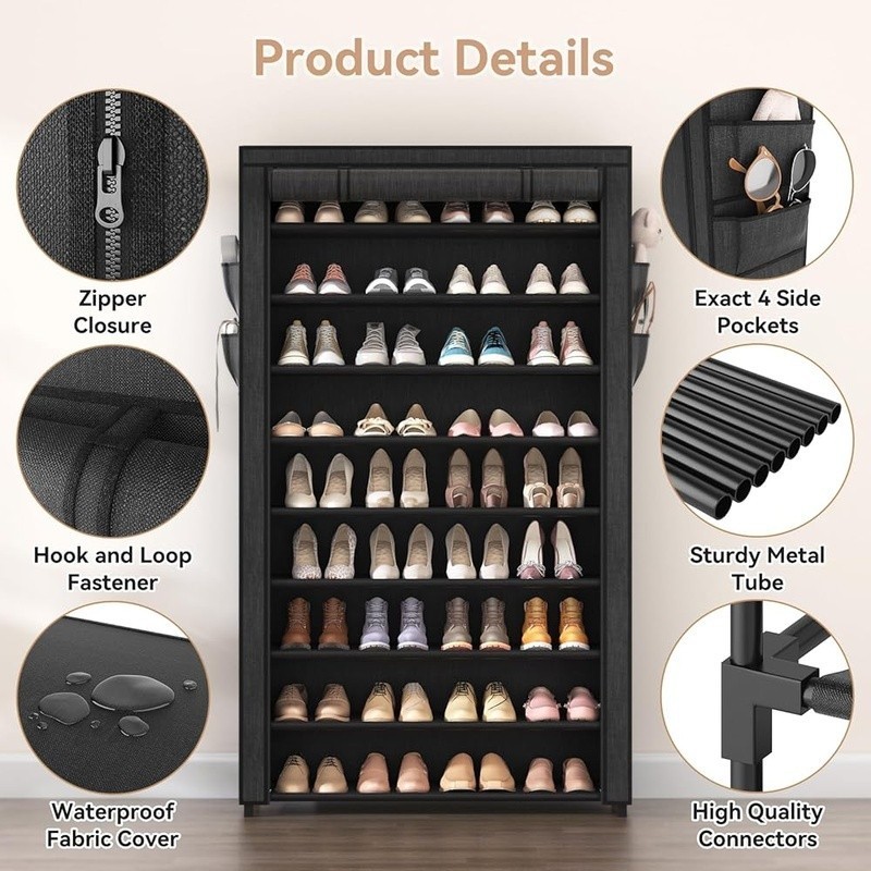 10 Tier Adjustable Shoe Rack Dustproof Organizer Portable Storage Solution New