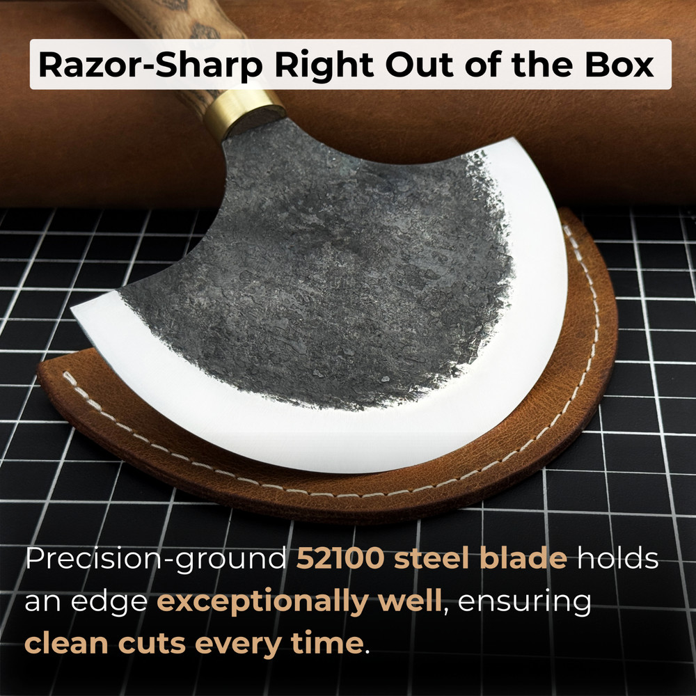 Leather Half Moon Knife. Razor Sharp Blade. Head Knife. Leatherworking Tool.