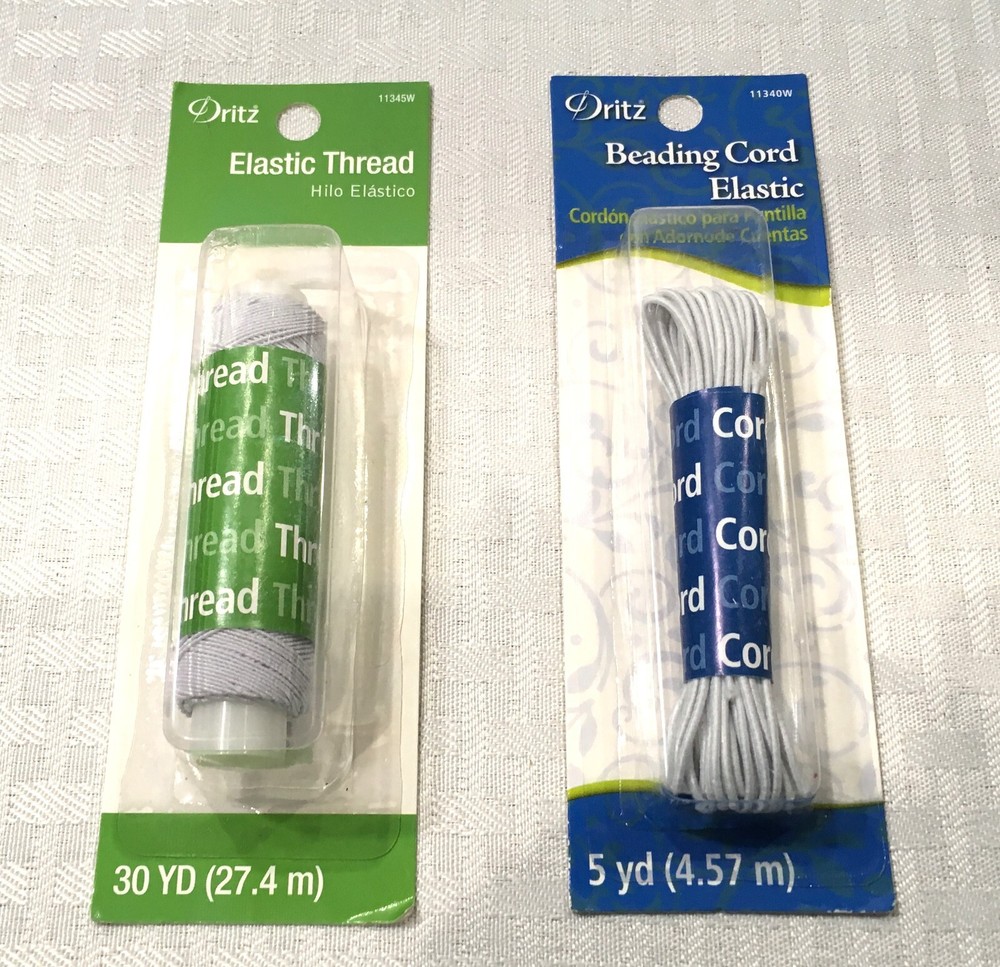 DRITZ ELASTIC THREAD (30 YDS) & BEADING CORD ( 5 YDS) / WHITE / NEW