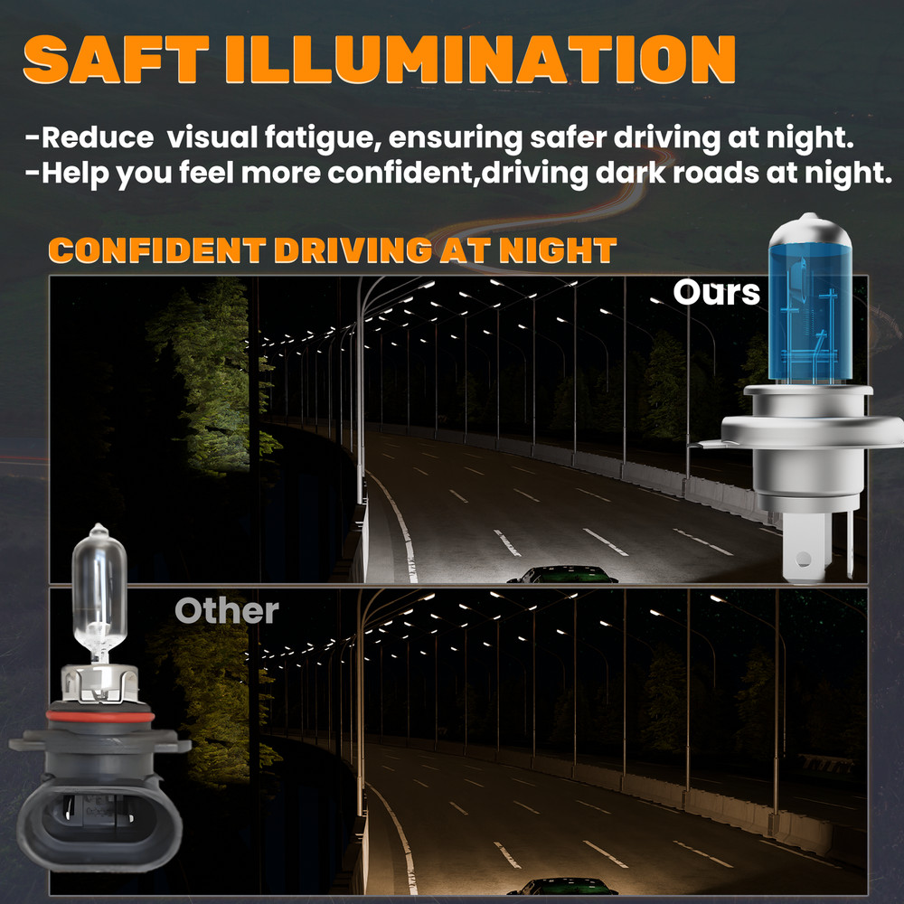 H4/9003 Halogen Headlight Super Bright Bulbs Kit White 6000K High/Low Beam 2PCS