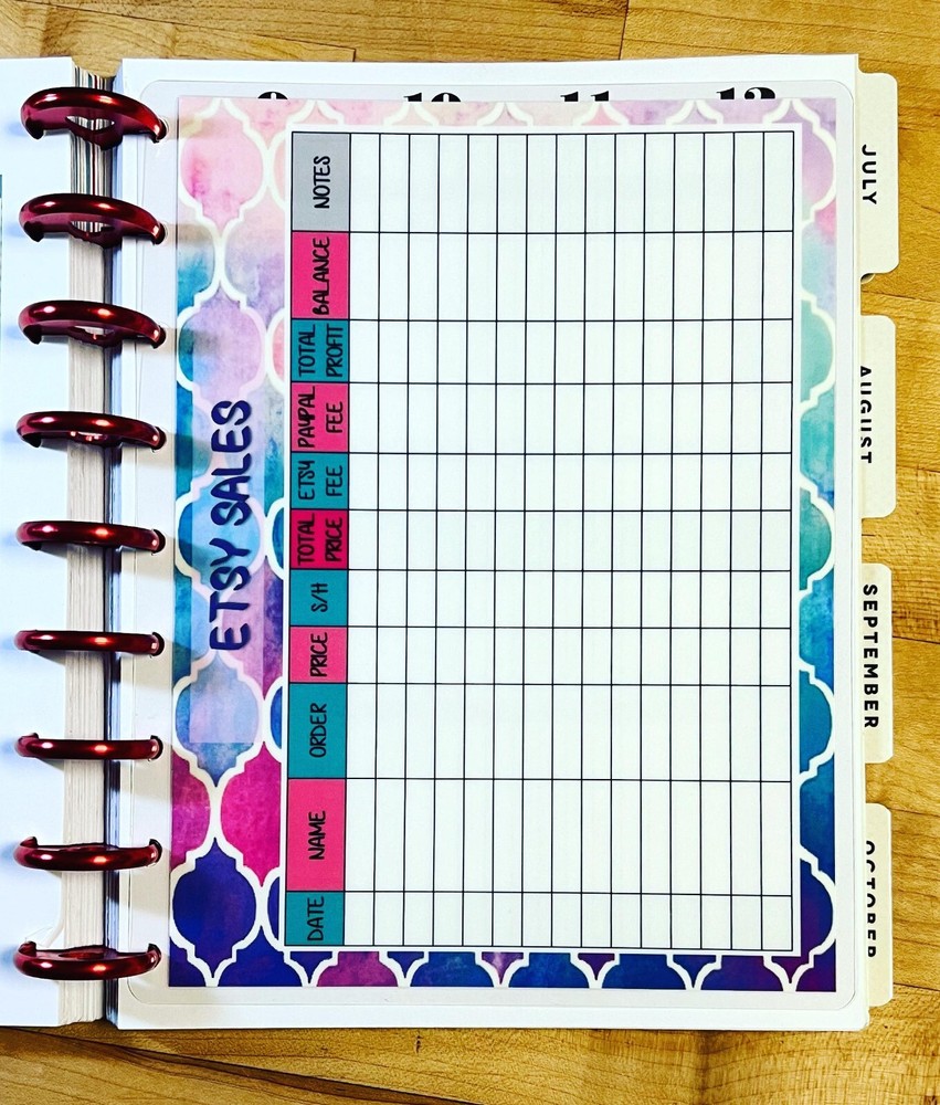 Etsy Sales Two Sided Dashboard Insert for use with Classic HAPPY Planner
