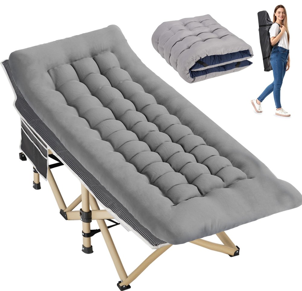 Folding Camping Cot with Comfy Mattress(Stripe Grey),600LBS(Max Load),Portabl...