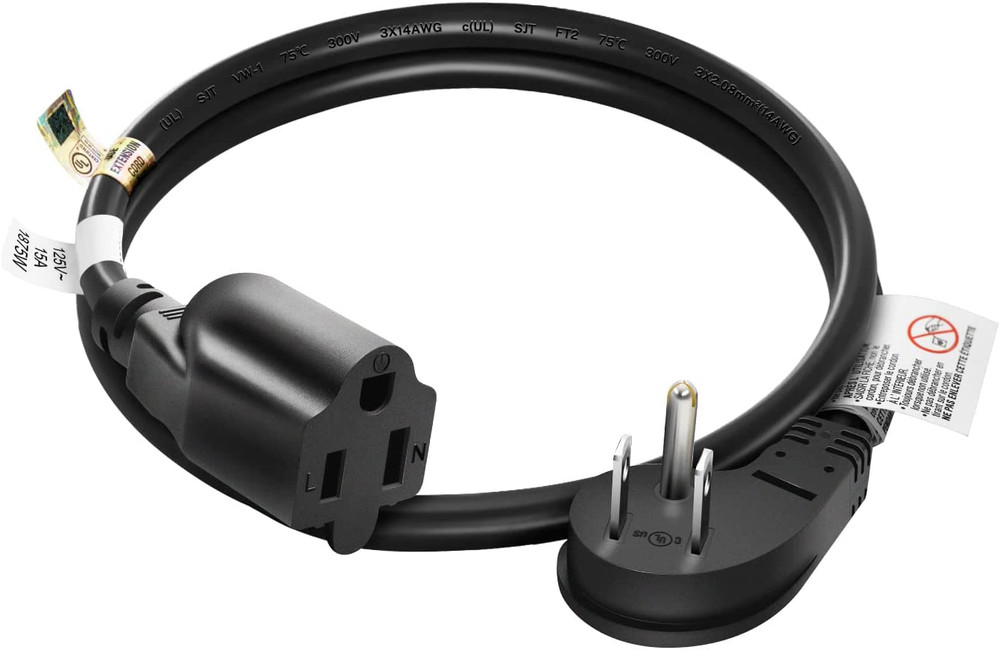 1875W Low Profile Flat Plug 2Ft Extension Cord 14AWG 15A Black