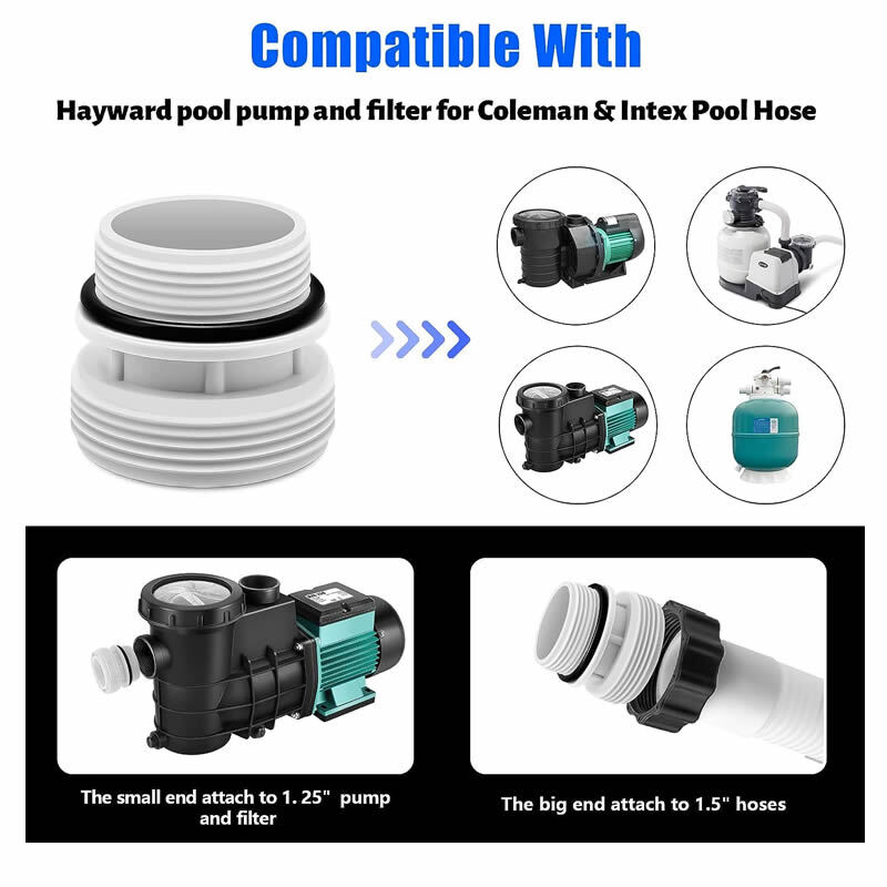 40mm to 1 1/2” Filter Hose Conversion Kit For Above Ground Pool Adapter Connects
