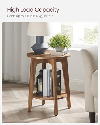 MAEZO Collection - Side Table, 2-Tier Small Round End Rustic Walnut 1 Pack