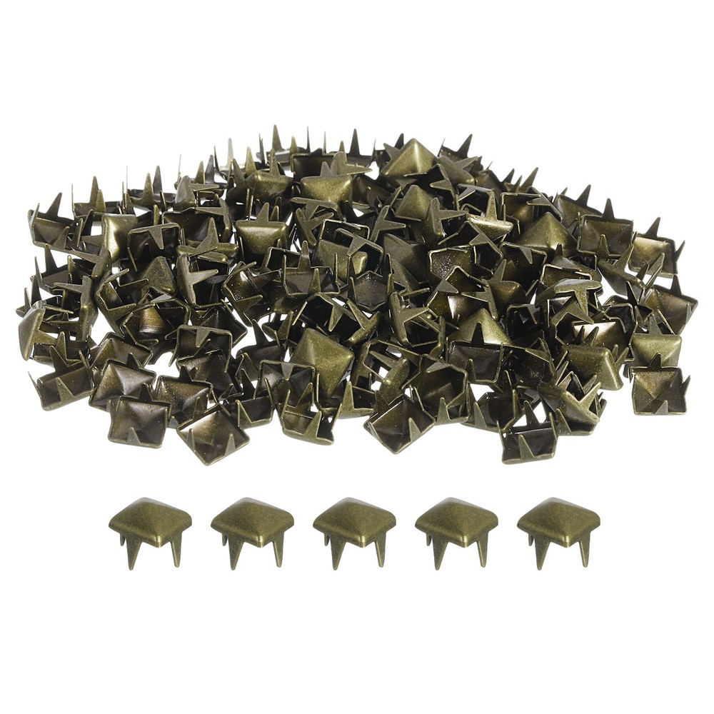80Pcs Square Pyramid Rivets, 6mm Four-Jaw Studs Spikes (Bronze)