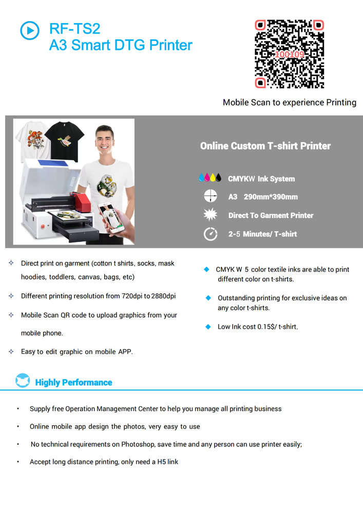 Exclusive Bundle Price Refine Full Color RF-TS2 A3 DTG Printer USA Tech Support