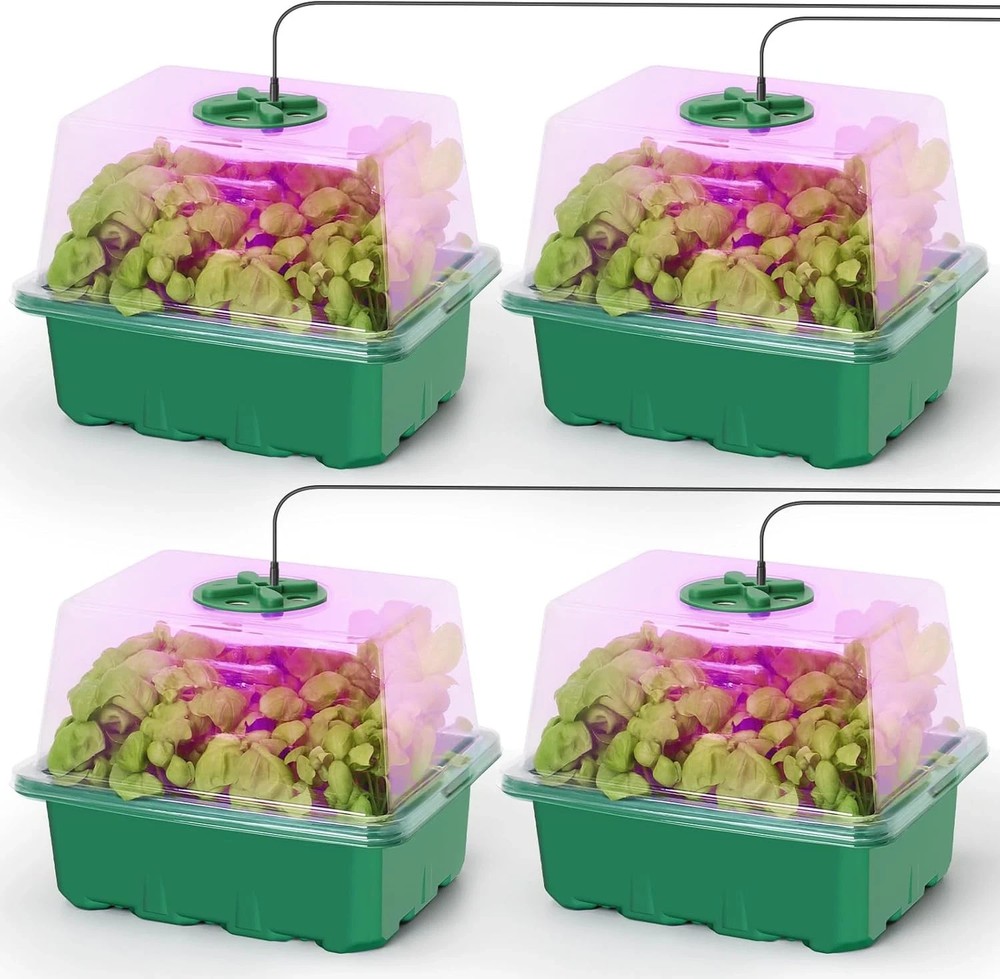 Seed Starter Kit with Grow Light, Elevated Seedling Tray Kit with Adjustable Hum