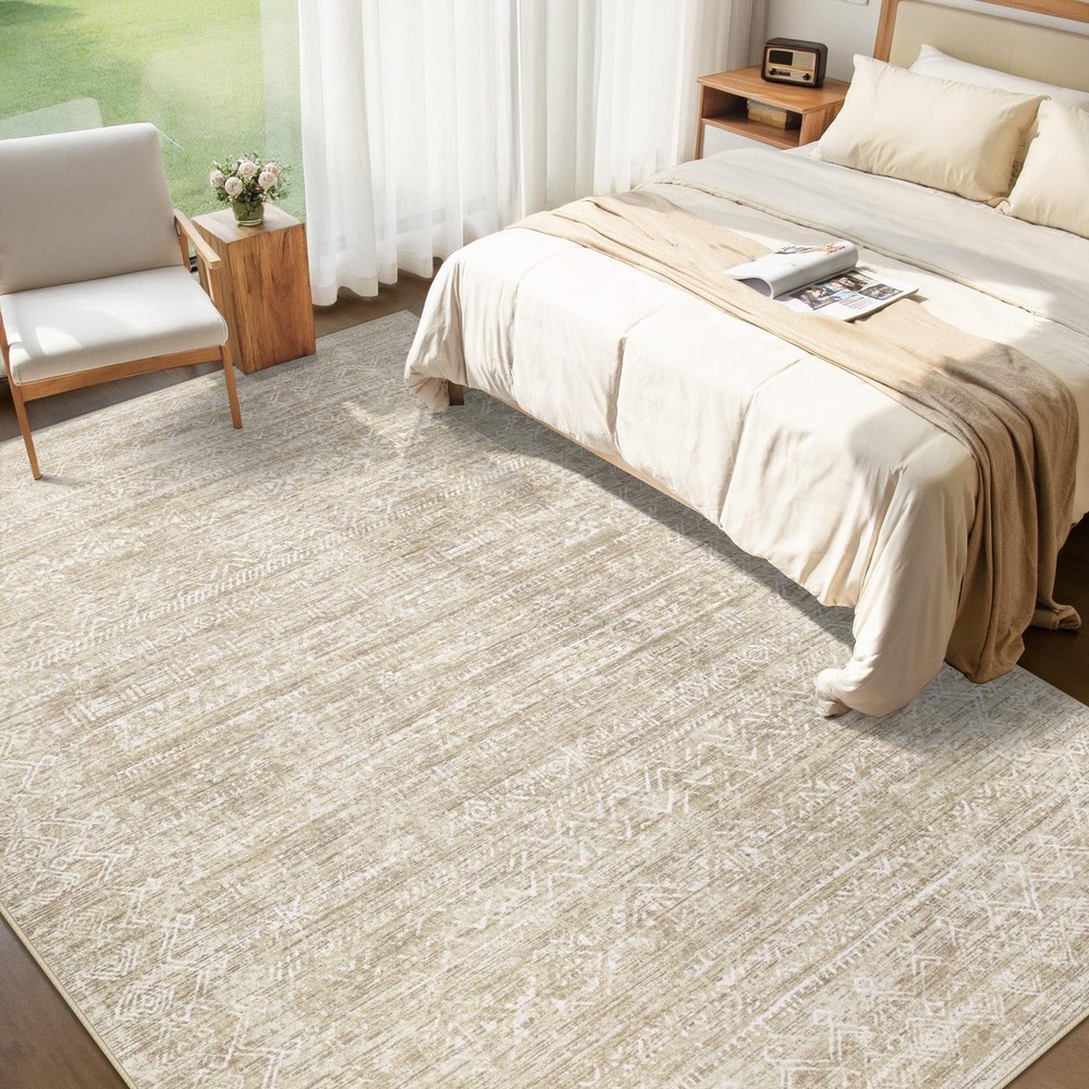 Washable Rug 5x7 Area Rugs: Modern Geometric 5' x 7' (Rectangular), Beige