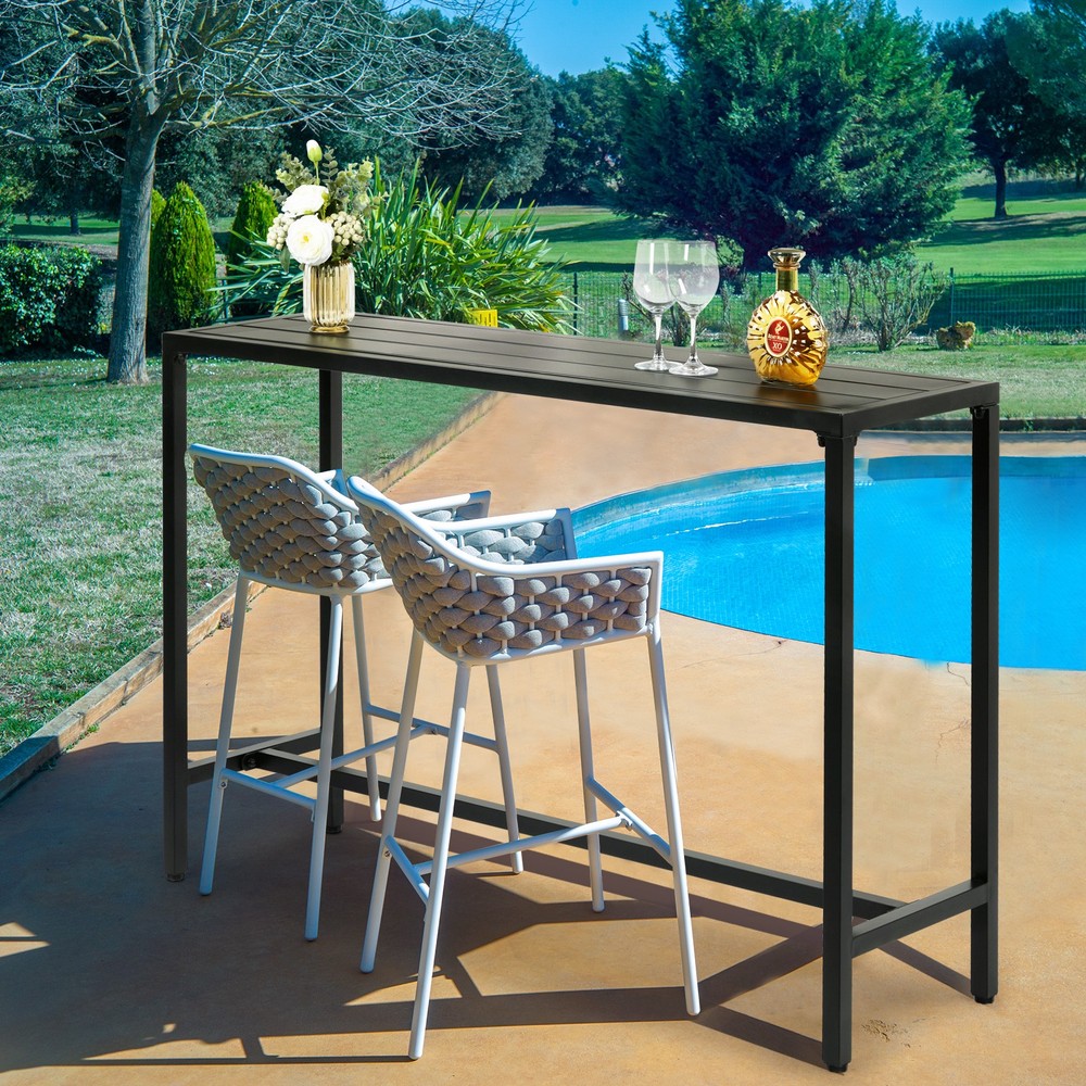 Outdoor Bar Table with Adjustable Feet, Rectangle Narrow Counter Height Table