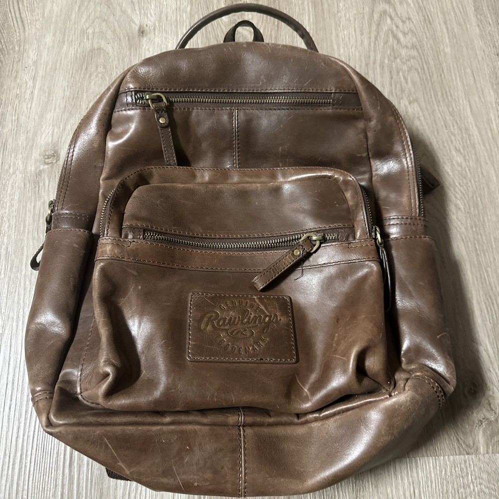 Rawlings Authentic Leather Backpack Baseball Excellent Used Condition