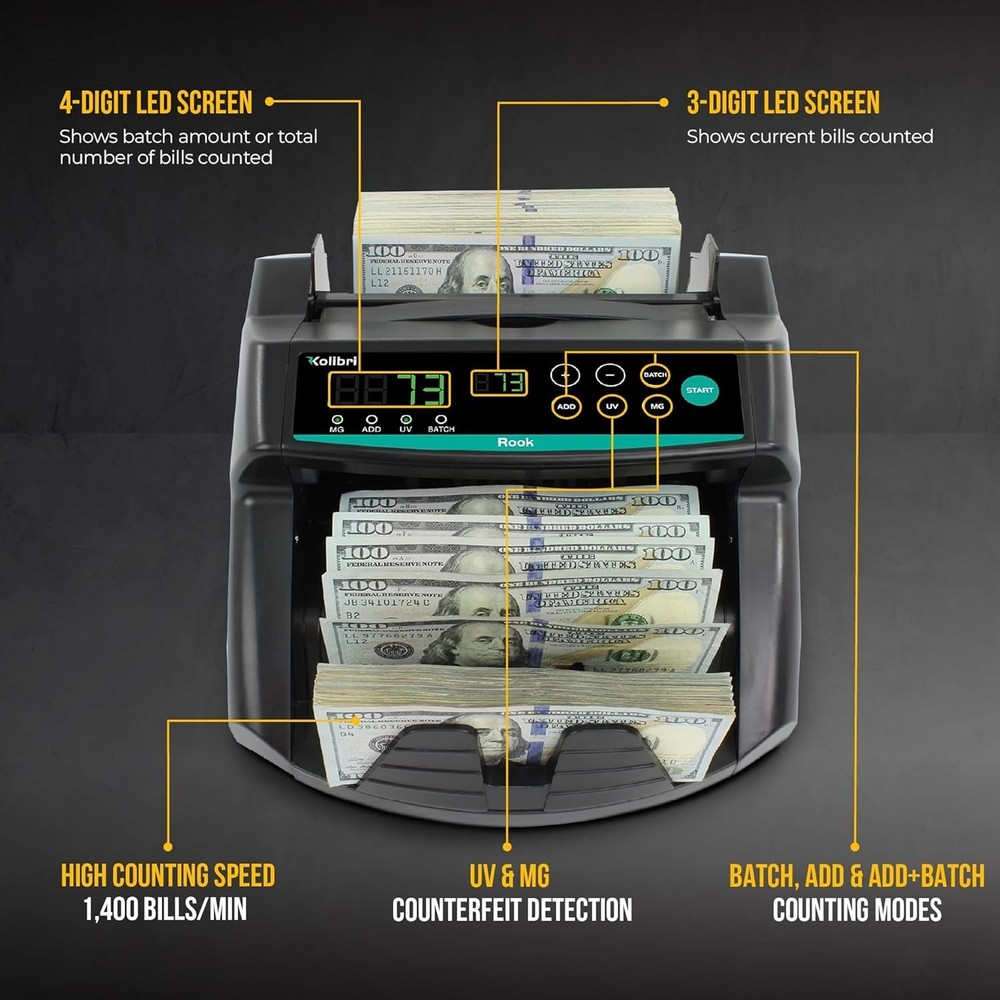 Multi-Function Cash Counter Machine - Rook with 1,400 Notes/Min & 1- Support