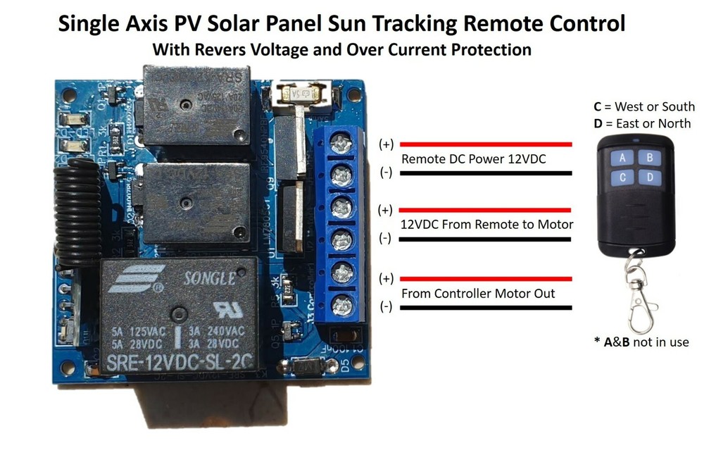Wireless Remote Control 12VDC 5A Single Axis Solar Panel Sun Tracking Controller