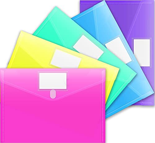 5 Pack Plastic Envelopes Poly Envelopes, Clear Document Folders Plastic File