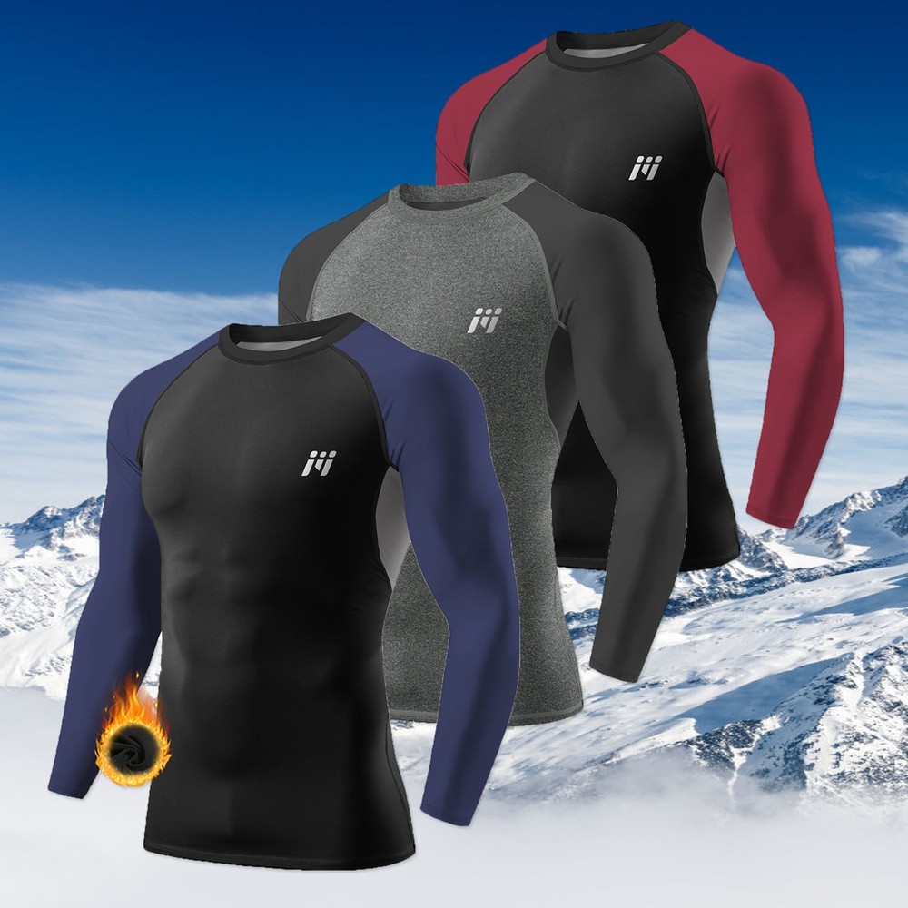 Men's Athetic Compression Shirts Fleeced Top Winter Warm Workout Gym Base Layer