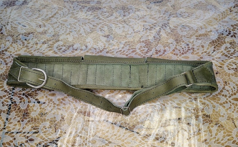 Adjustable Green Leather Ammunition Belt Buckle