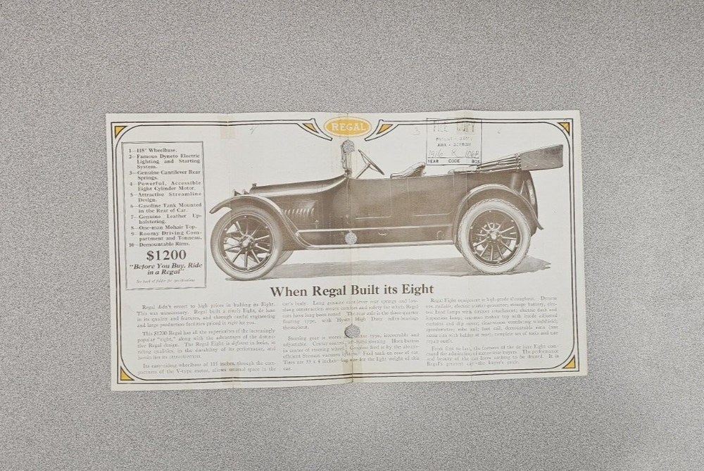 1916 Regal De Luxe Eight Sales Folder