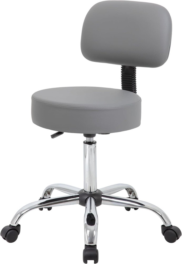 Ergonomic Adjustable Drafting Stool with Back Cushion - Grey & Chrome Finish
