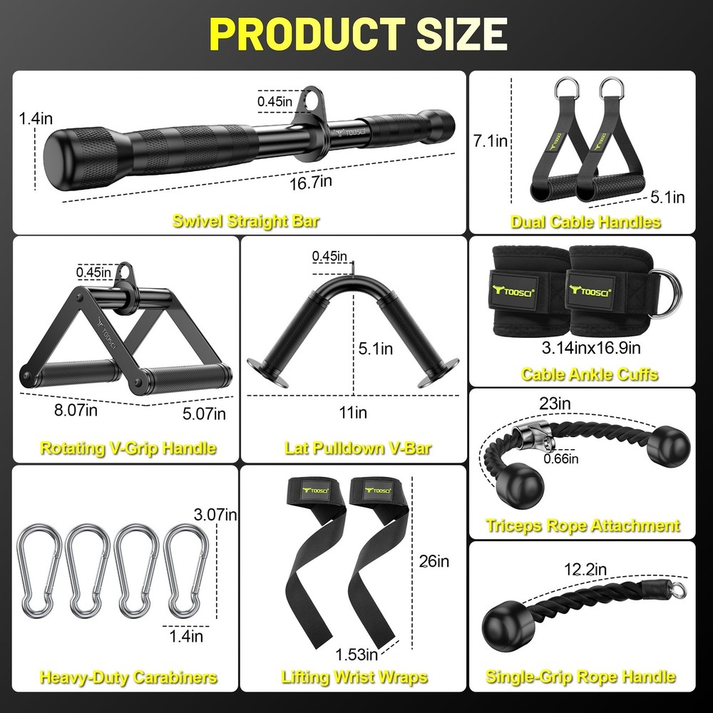 Toosci Cable Attachments for Gym, LAT Pulldown & Machine Black