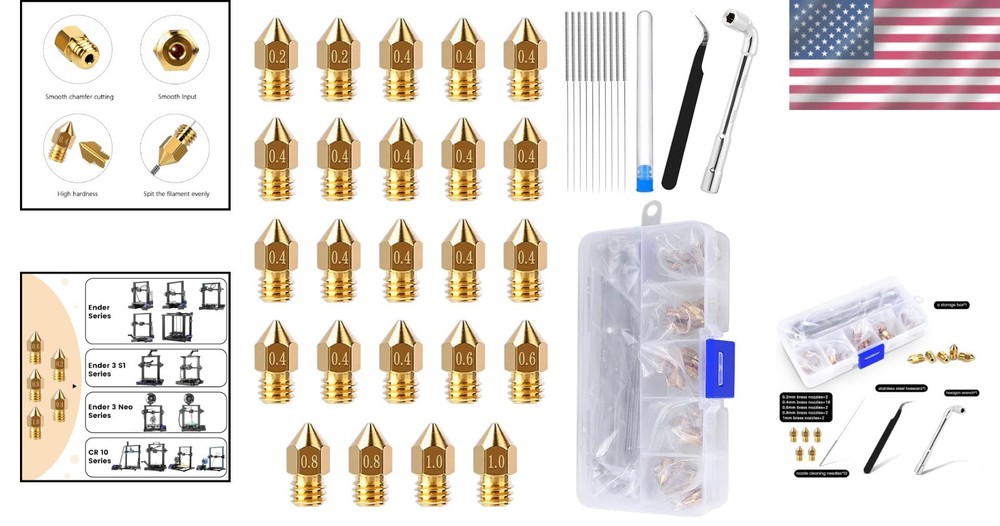 High Precision 24PCS Brass Nozzle Set with Tools for Enhanced Printing Quality