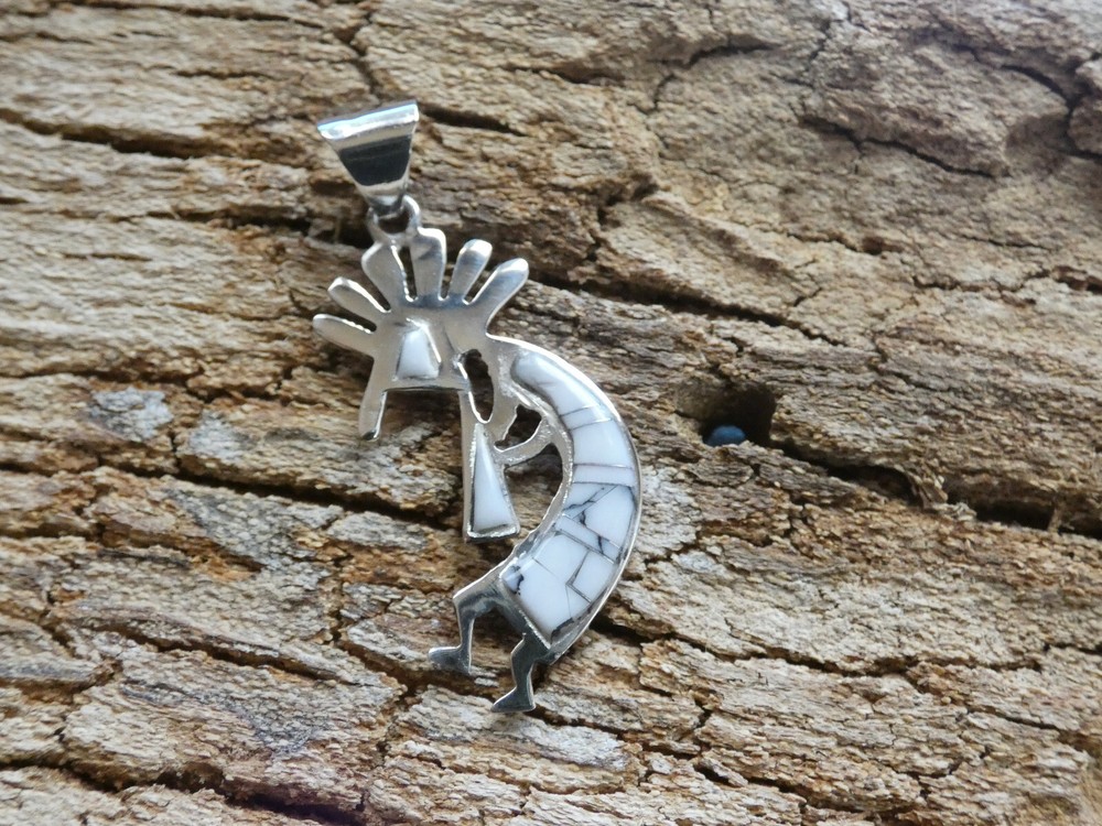TWO Sided BuffaloTurquoise Multi Gemstone Kokopelli Sterling Silver Pendant AE90