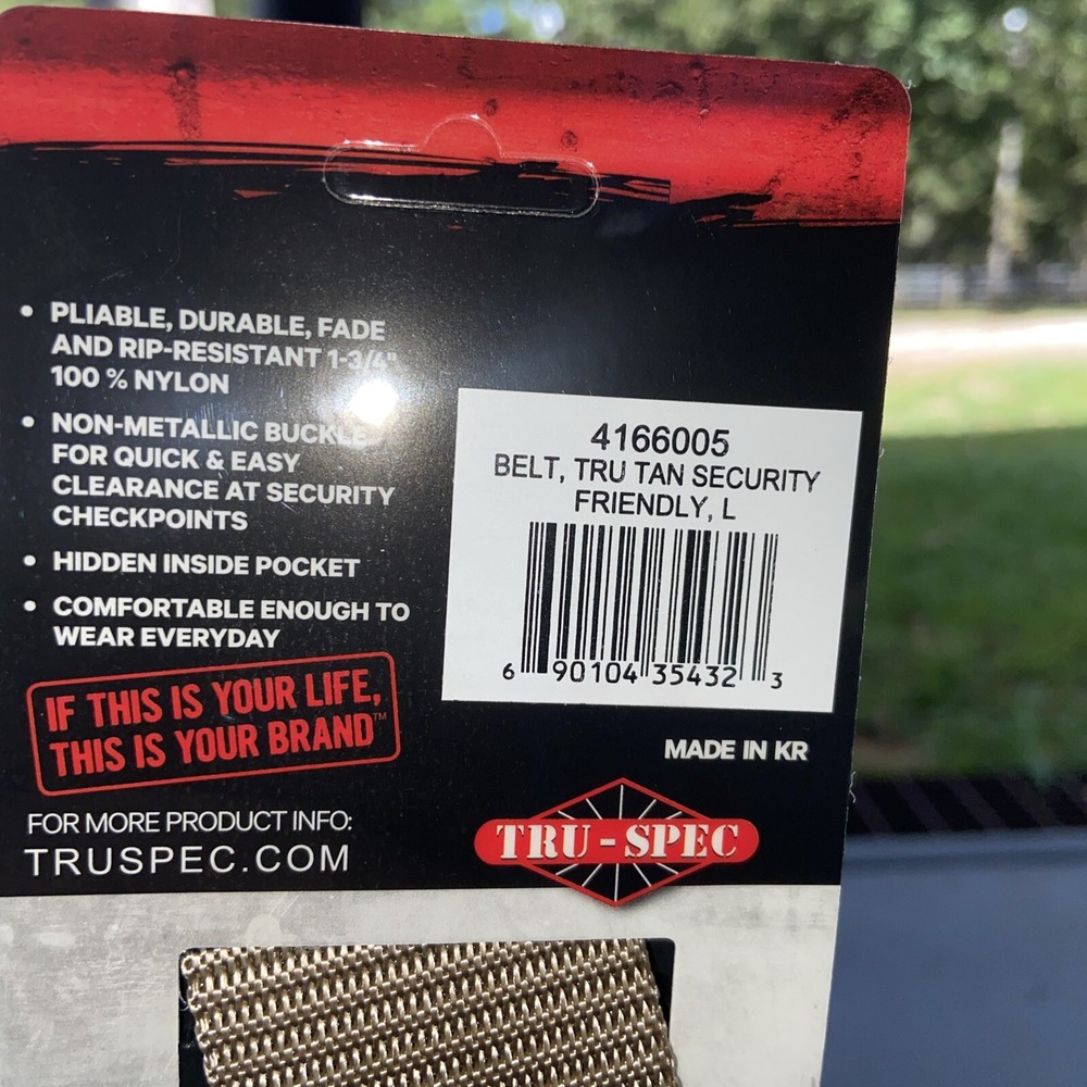 Tru-Spec Security Friendly Belt Size Large Tan Color Tactical