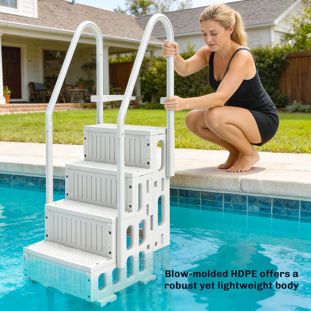 Swimming Pool Ladder Adjustable 4-Step, Cream White, White