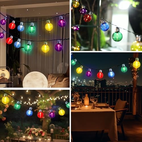 Solar String Lights Outdoor, 7Ft Globe Multicolor String 1 Pack-Colorful