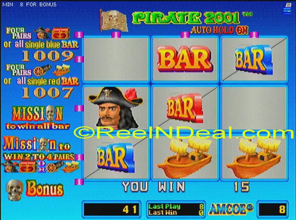 Amcoe Pirate 2001 Cherry Master 8-Liner Slot Machine Optional Skill Spin & Hold