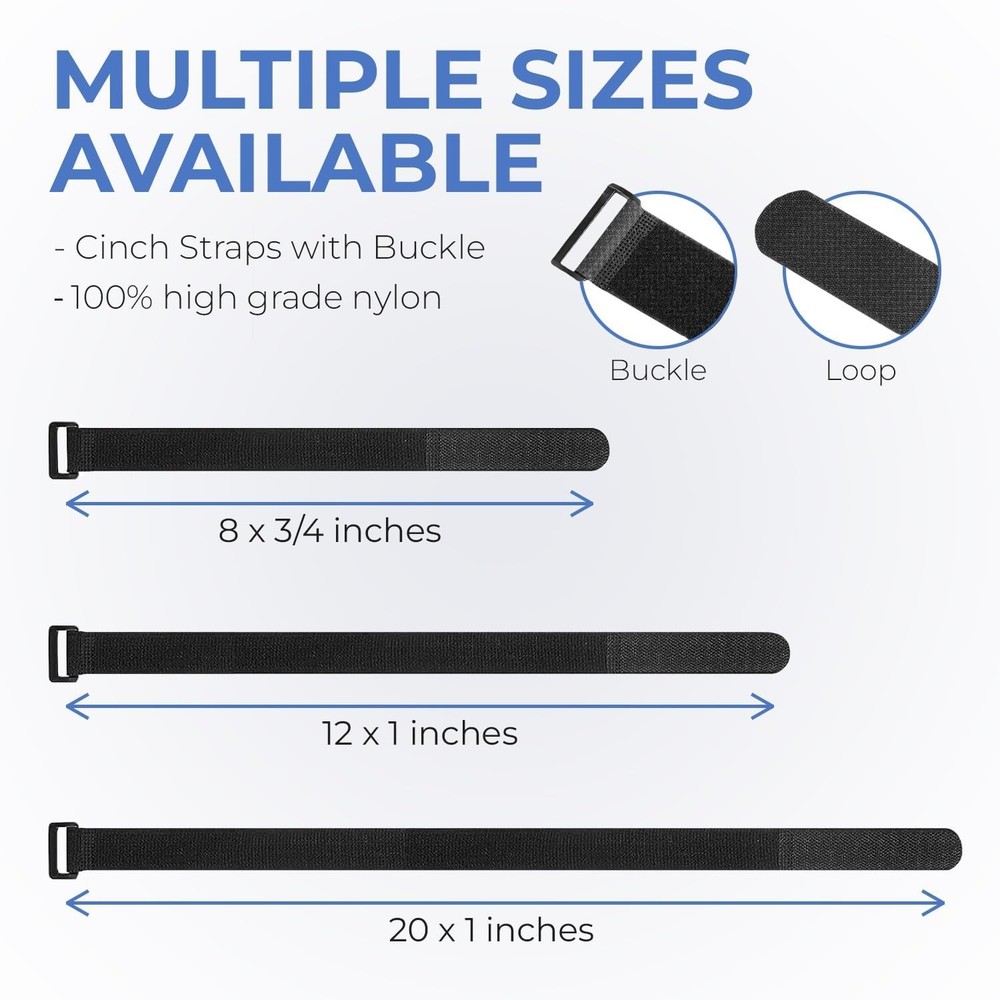 Reusable Cinch Straps - 12" Multipurpose Hook & Loop Strap Pack