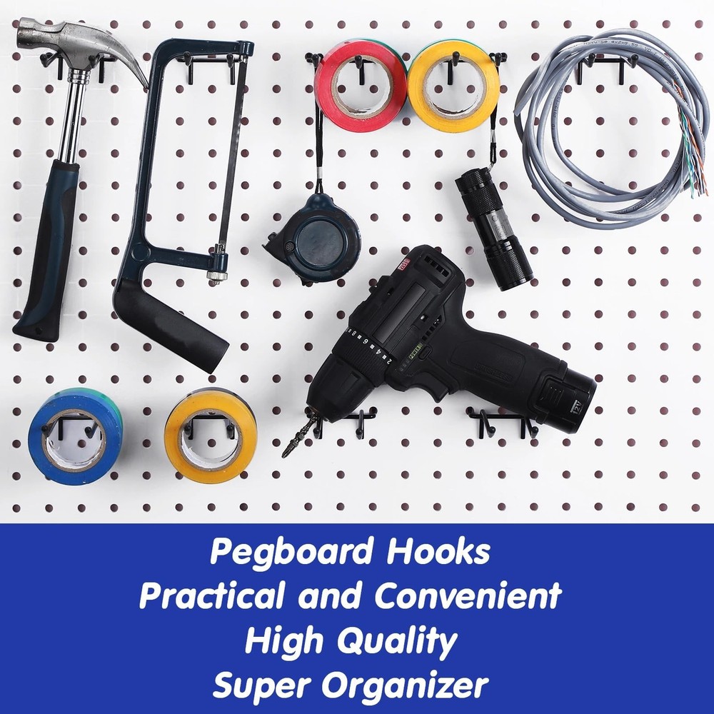 24 Pack Pegboard Double Arm Hooks 1/4in Peg Board Black