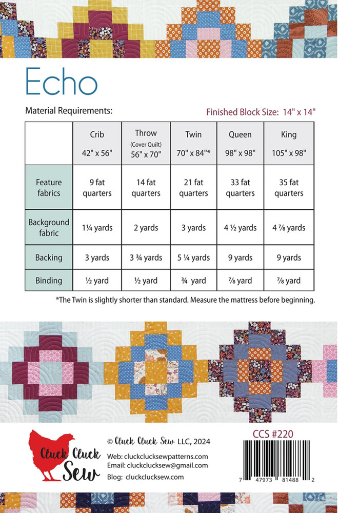 Cluck Cluck Sew - ECHO - QUILT Pattern