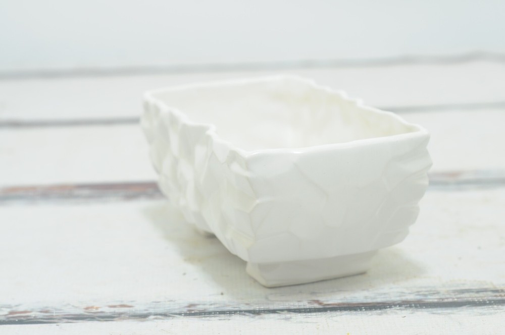 Vintage . McCoy Geometric Pottery White Rectangular Window Box Planter Flower #2