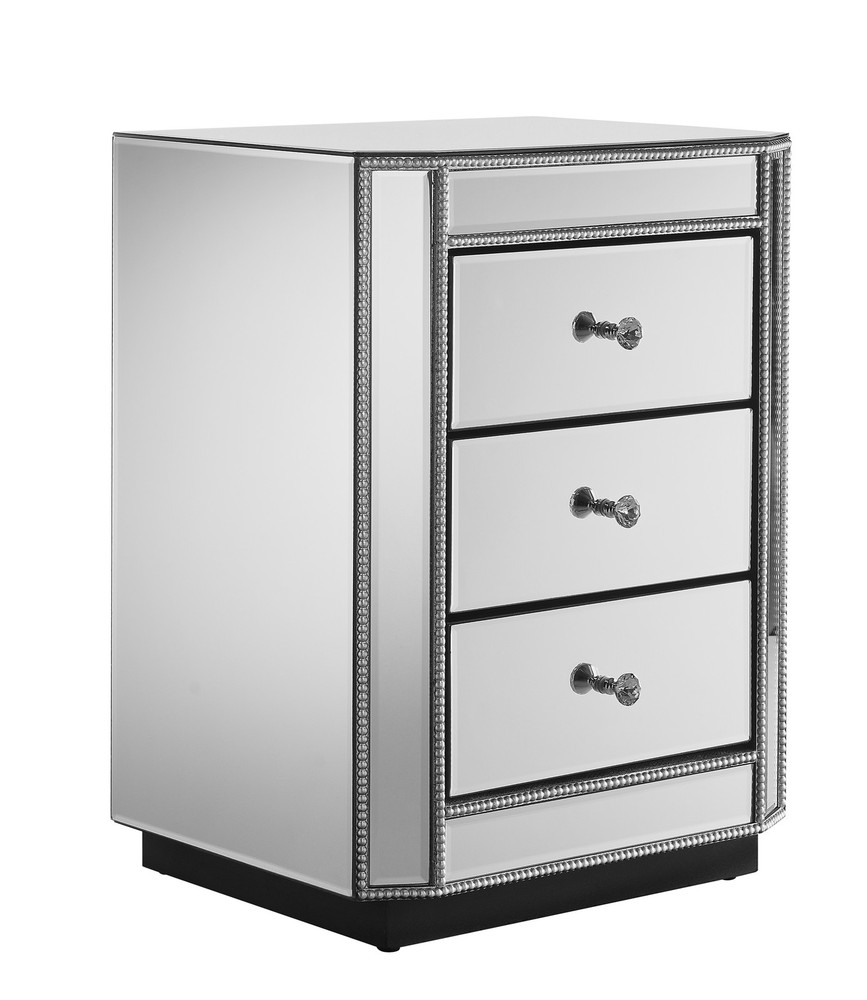 3-Drawer Mirrored Nightstand Bedside Table, Modern End Side Table