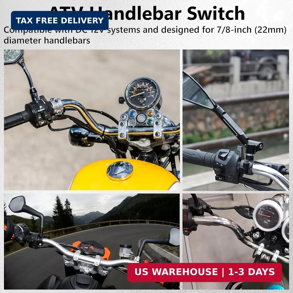 Motorcycle Handlebar Switch 12V, Waterproof Motorcycle Light Toggle Switch, Alum