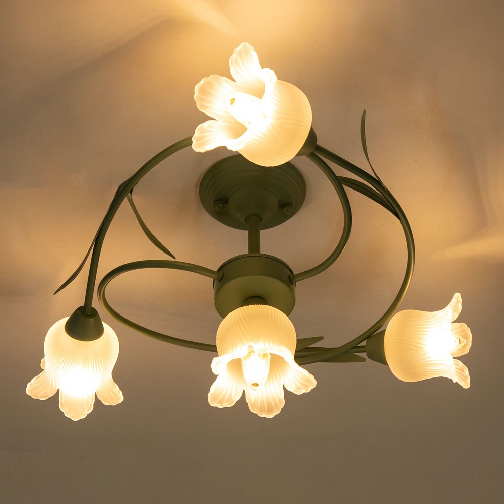 Mid Century Ceiling Light 4-Light Rounded Floral Shade Ceiling Chandelier