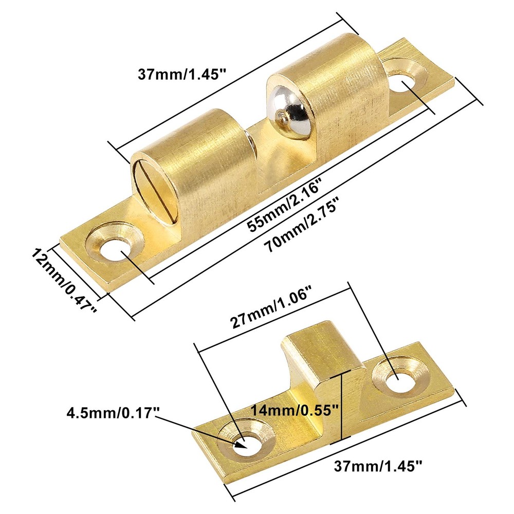 5Pcs 2.75"/ 70mm Double Ball Tension Roller Catch Latch Solid Brass Hardware ...