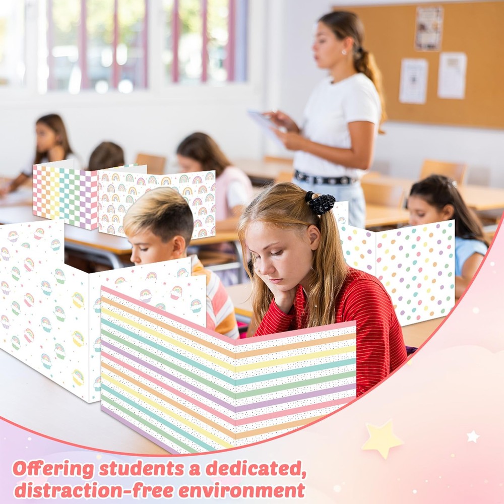 30 Pack Desk Dividers Students Rainbow Privacy Folder Waterproof Testing Boards