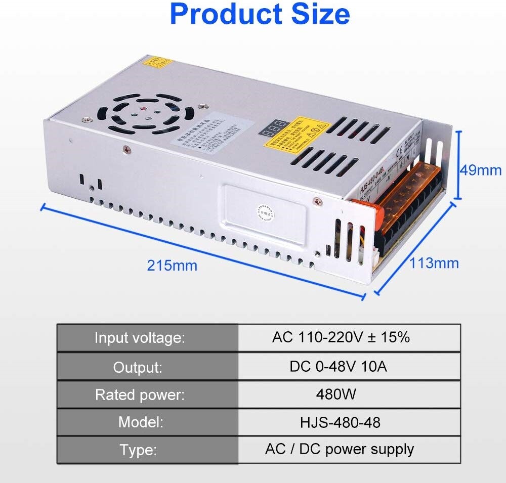 Adjustable DC Motor 24V 20A 48V 10A 60V 8A 480W Regulated Variable Power Supply