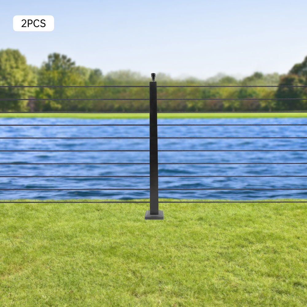 Cable Railing Post 36"x2"x2"  Deck Railing Horizontal Drilling Angle Black